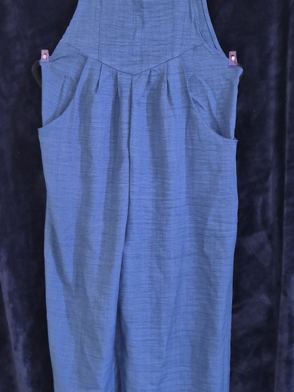 Source Unknown Blue Sleeveless Jumpsuit with Pleated Front